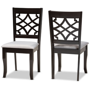 Mael Modern and Contemporary Grey Fabric Upholstered and Dark Brown Finished Wood 2-Piece Dining Chair Set