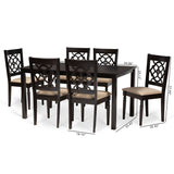 Renaud Modern and Contemporary Sand Fabric Upholstered and Dark Brown Finished Wood 7-Piece Dining Set