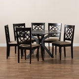 Sadie Modern and Contemporary Sand Fabric Upholstered and Dark Brown Finished Wood 7-Piece Dining Set