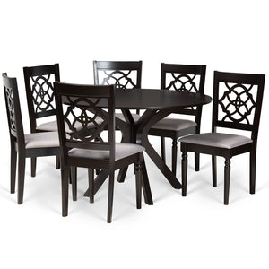 Sadie Modern and Contemporary Grey Fabric Upholstered and Dark Brown Finished Wood 7-Piece Dining Set