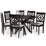 Sadie Modern and Contemporary Fabric Upholstered and Dark Brown Finished Wood 7-Piece Dining Set