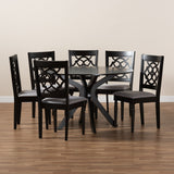 Sadie Modern and Contemporary Grey Fabric Upholstered and Dark Brown Finished Wood 7-Piece Dining Set