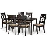 Lucie Modern and Contemporary Sand Fabric Upholstered and Dark Brown Finished Wood 7-Piece Dining Set
