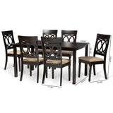 Lucie Modern and Contemporary Sand Fabric Upholstered and Dark Brown Finished Wood 7-Piece Dining Set
