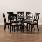 Jessie Modern and Contemporary Sand Fabric Upholstered and Dark Brown Finished Wood 7-Piece Dining Set