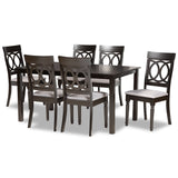 Lucie Modern and Contemporary Grey Fabric Upholstered and Brown Finished Wood 7-Piece Dining Set