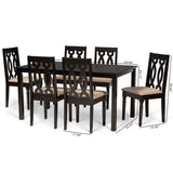 Cherese Modern and Contemporary Sand Fabric Upholstered and Dark Brown Finished Wood 7-Piece Dining Set