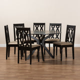 Callie Modern and Contemporary Sand Fabric Upholstered and Dark Brown Finished Wood 7-Piece Dining Set