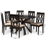 Callie Modern and Contemporary Sand Fabric Upholstered and Dark Brown Finished Wood 7-Piece Dining Set