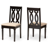 Cherese Modern and Contemporary Sand Fabric Upholstered and Dark Brown Finished Wood 2-Piece Dining Chair Set