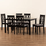 Cherese Modern and Contemporary Grey Fabric Upholstered and Dark Brown Finished Wood 7-Piece Dining Set