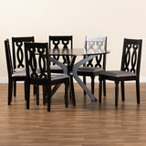 Callie Modern and Contemporary Grey Fabric Upholstered and Dark Brown Finished Wood 7-Piece Dining Set