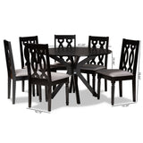 Callie Modern and Contemporary Grey Fabric Upholstered and Dark Brown Finished Wood 7-Piece Dining Set