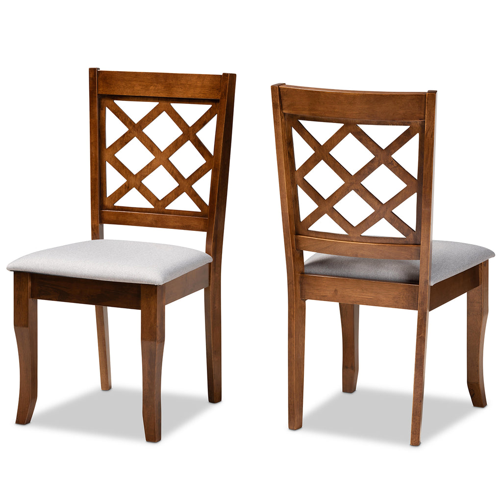 Verner Modern and Contemporary Grey Fabric Upholstered Walnut Finished Wood 2-Piece Dining Chair Set