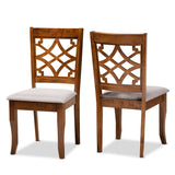 Mael Modern and Contemporary Grey Fabric Upholstered and Walnut Brown Finished Wood 2-Piece Dining Chair Set