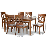 Baxton Studio Lucie Modern and Contemporary Grey Fabric Upholstered and Walnut Brown Finished Wood 7-Piece Dining Set