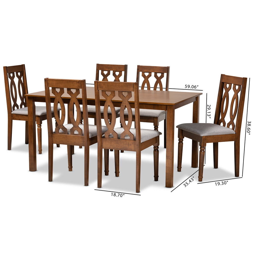 Baxton Studio Cherese Modern and Contemporary Grey Fabric Upholstered and Walnut Brown Finished Wood 7-Piece Dining Set