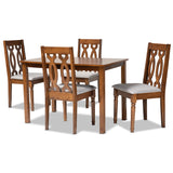 Cherese Modern and Contemporary Grey Fabric Upholstered and Walnut Brown Finished 5 Piece Wood Dining Set