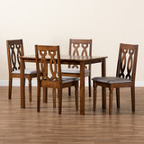 Baxton Studio Cherese Modern and Contemporary Grey Fabric Upholstered and Walnut Brown Finished 5-Piece Wood Dining Set