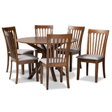 Lore Modern and Contemporary Grey Fabric Upholstered and Walnut Brown Finished Wood 7-Piece Dining Set