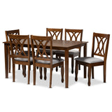 Augustine Modern and Contemporary Grey Fabric Upholstered and Walnut Brown Finished Wood 7-Piece Dining Set