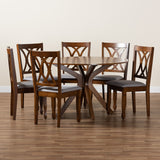 Baxton Studio Maya Modern Grey Fabric and Walnut Brown Finished Wood 7-Piece Dining Set