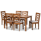 Lanier Modern and Contemporary Grey Fabric Upholstered and Walnut Brown Finished Wood 7-Piece Dining Set