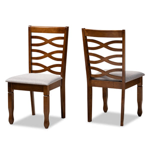 Lanier Modern and Contemporary Grey Fabric Upholstered and Walnut Brown Finished Wood 2-Piece Dining Chair Set