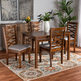 Baxton Studio Lanier Modern and Contemporary Grey Fabric Upholstered and Walnut Brown Finished Wood 5-Piece Dining Set