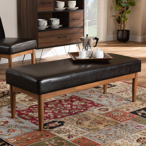 Baxton Studio Arvid Mid-Century Modern Dark Brown Faux Leather Upholstered Wood Dining Bench