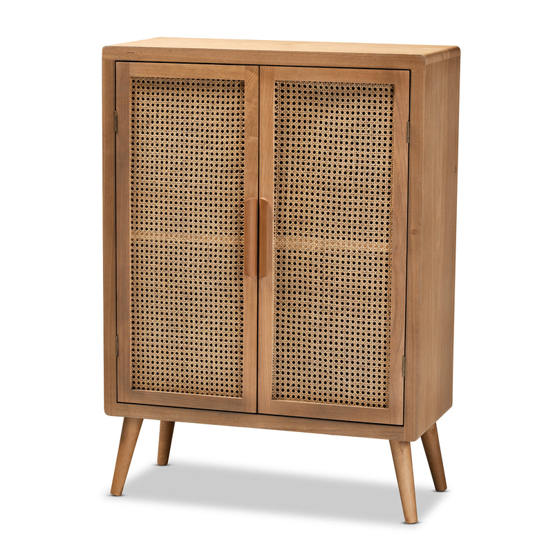 Alina Mid Century Modern Medium Oak Finished Wood and Rattan 2