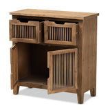 Baxton Studio Clement Rustic Transitional Medium Oak Finished 2-Door and 2-Drawer Wood Spindle Accent Storage Cabinet