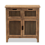 Baxton Studio Clement Rustic Transitional Medium Oak Finished 2-Door and 2-Drawer Wood Spindle Accent Storage Cabinet