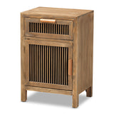 Baxton Studio Clement Rustic Transitional Medium Oak Finished 1-Door and 1-Drawer Wood Spindle Nightstand