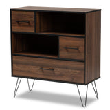 Charis Modern and Transitional Two-Tone Walnut Brown and Black Finished Wood 1-Drawer Bookcase