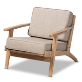 Sigrid Mid-Century Modern Upholstered Antique Oak Finished Wood Armchair