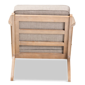 Baxton Studio Sigrid Mid-Century Modern Light Grey Fabric Upholstered Antique Oak Finished Wood Armchair 