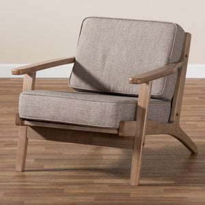 Baxton Studio Sigrid Mid-Century Modern Light Grey Fabric Upholstered Antique Oak Finished Wood Armchair 