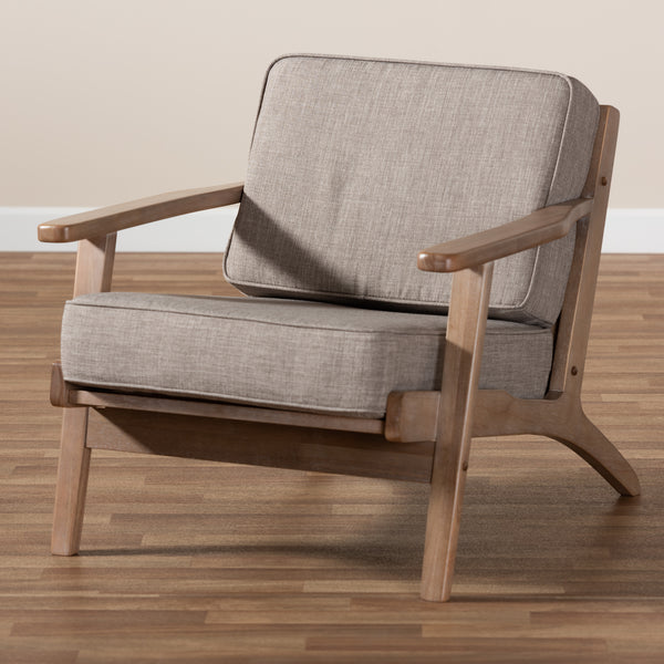 Baxton Studio Sigrid Mid-Century Modern Light Grey Fabric Upholstered Antique Oak Finished Wood Armchair 