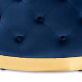 Baxton Studio Sasha Glam and Luxe Royal Blue Velvet Fabric Upholstered Gold Finished Round Cocktail Ottoman