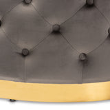 Baxton Studio Sasha Glam and Luxe Grey Velvet Fabric Upholstered Gold Finished Round Cocktail Ottoman