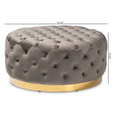 Baxton Studio Sasha Glam and Luxe Grey Velvet Fabric Upholstered Gold Finished Round Cocktail Ottoman