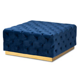 Verene Glam and Luxe Velvet Fabric Upholstered Gold Finished Square Cocktail Ottoman