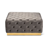 Baxton Studio Verene Glam and Luxe Grey Velvet Fabric Upholstered Gold Finished Square Cocktail Ottoman