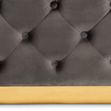 Baxton Studio Verene Glam and Luxe Grey Velvet Fabric Upholstered Gold Finished Square Cocktail Ottoman