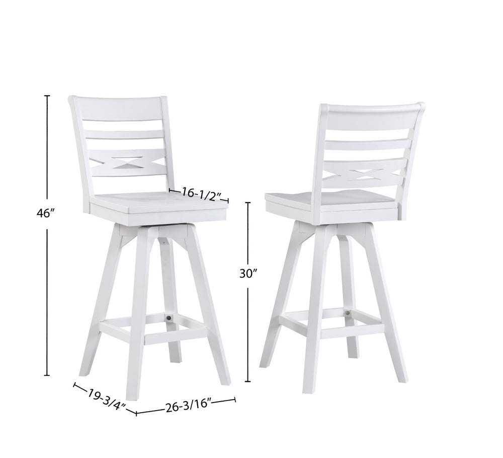ECI Furniture Bianca Asbury Swivel 30" Bar  Stool with Wood Seat, White - Set of 2 White Hardwood solids and veneers