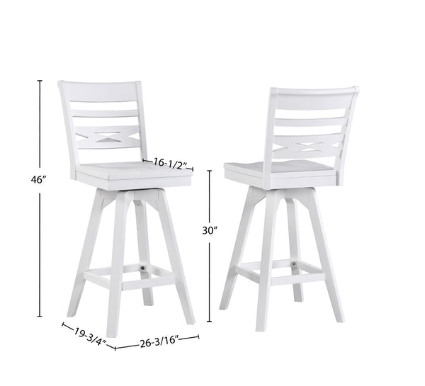 ECI Furniture Bianca Asbury Swivel 30" Bar  Stool with Wood Seat, White - Set of 2 White Hardwood solids and veneers