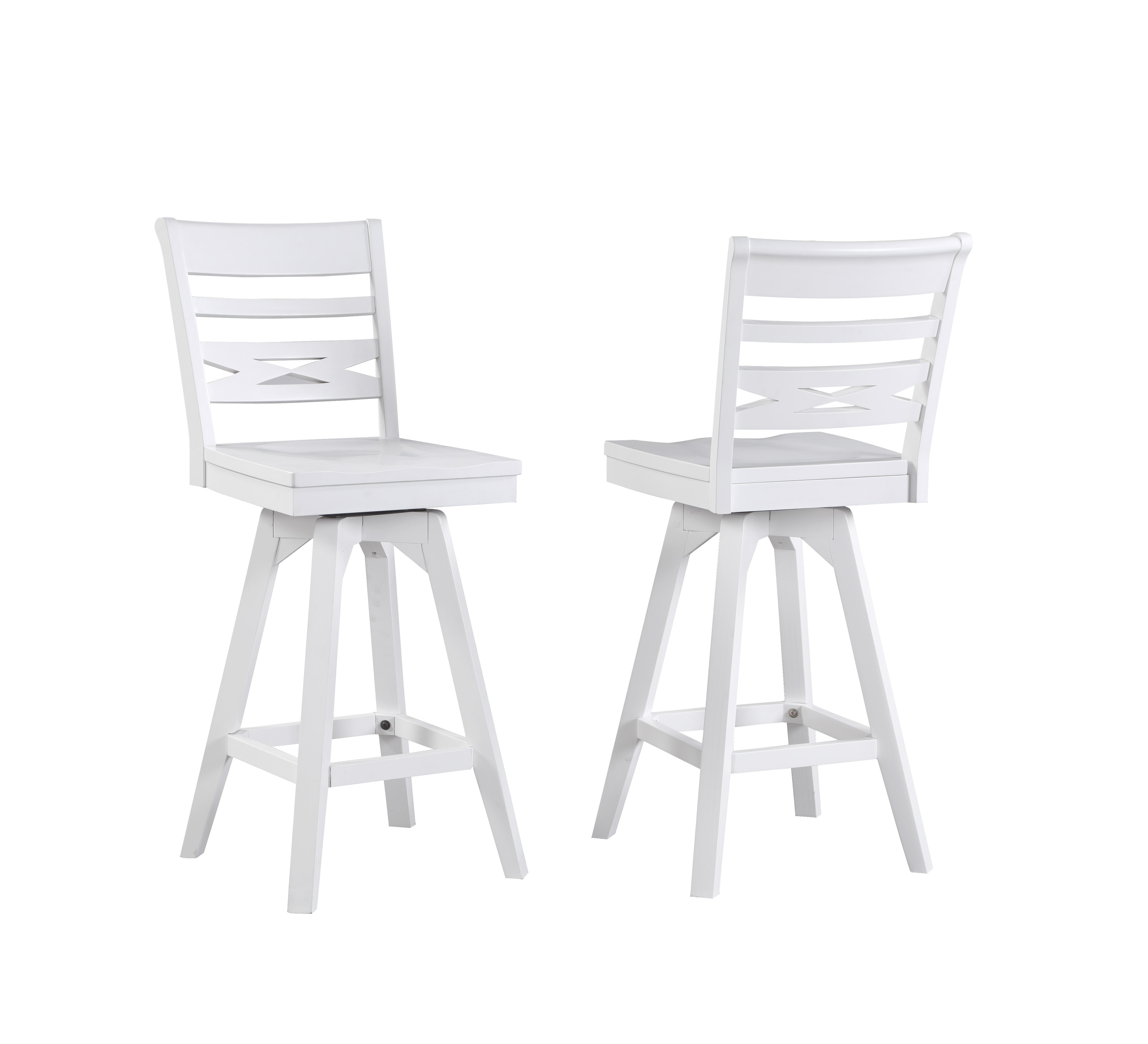 Bianca Swivel Bar Stool Set of 2 - Classic White Finish with Wood Seat