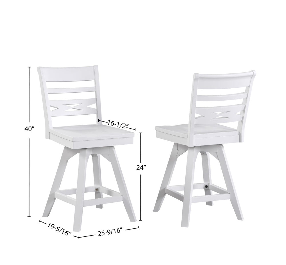 ECI Furniture Bianca Asbury Swivel 24" Counter Stool with Wood Seat, White - Set of 2 White Hardwood solids and veneers
