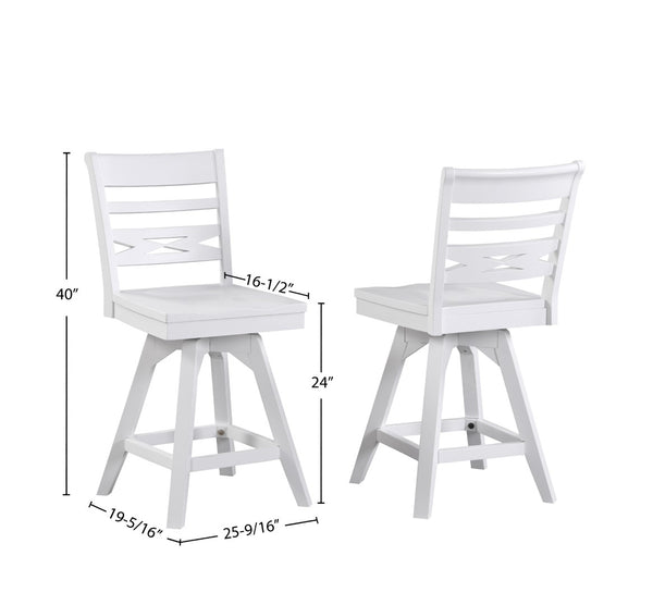 ECI Furniture Bianca Asbury Swivel 24" Counter Stool with Wood Seat, White - Set of 2 White Hardwood solids and veneers